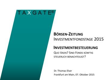 Investmentfondstage 2015 - Quo Vadis Investmentbesteuerung?