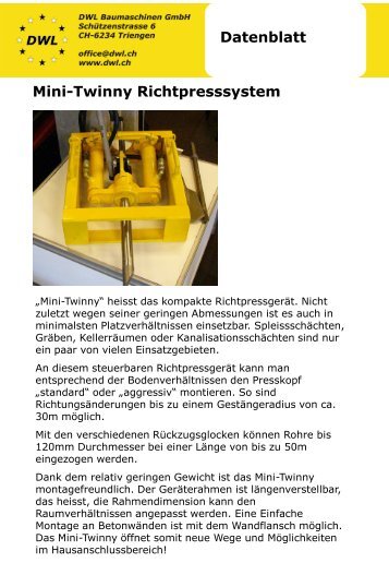 Mini-Twinny Richtpresssystem Datenblatt