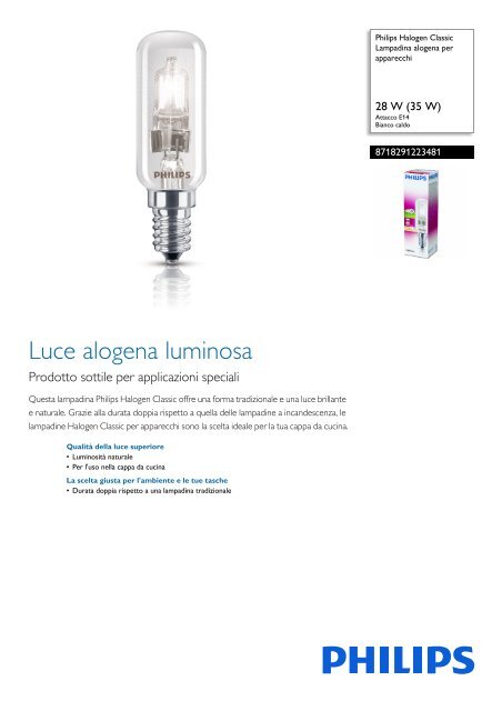 Philips Halogen Classic Lampadina alogena per apparecchi - Scheda tecnica - ITA