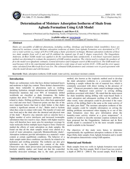 Determination of Moisture Adsorption Isotherm of Shale from ...