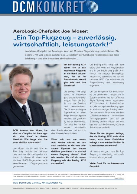 AeroLogic-Chef-Pilot Joe Moser im Interview über die Boeing ... - DCM
