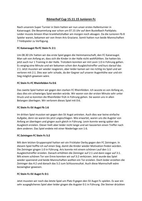 Bericht Römerhof Cup 15.11.15