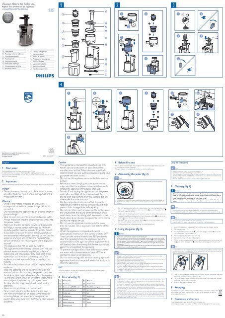 Philips Avance Collection Slow Juicer con funzione sorbetto - Istruzioni per l'uso - AEN