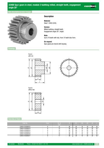 22400 Spur gears in steel, module 2 toothing milled ... - norelem