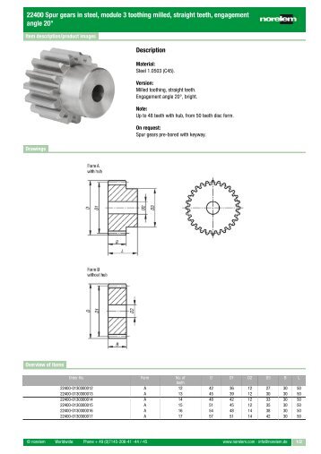 22400 Spur gears in steel, module 3 toothing milled ... - norelem