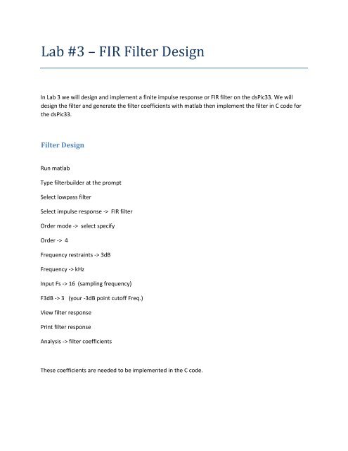 Lab #3 – FIR Filter Design