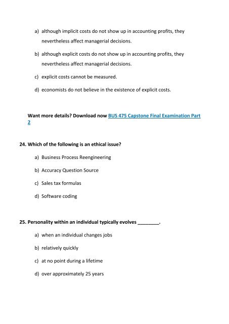 BUS 475 Capstone Final Exam Part 1 (100% Correct Answers)