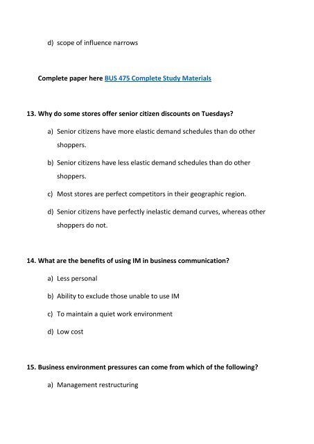 BUS 475 Capstone Final Exam Part 1 (100% Correct Answers)