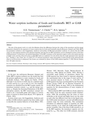 Water sorption isotherms of foods and foodstuffs - Facultad de ...