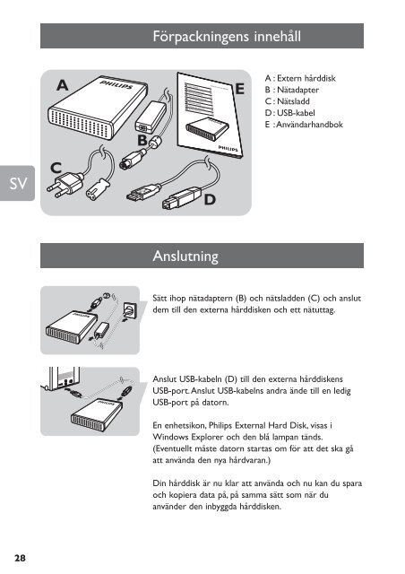 Philips Hard disk esterno - Istruzioni per l'uso - NOR