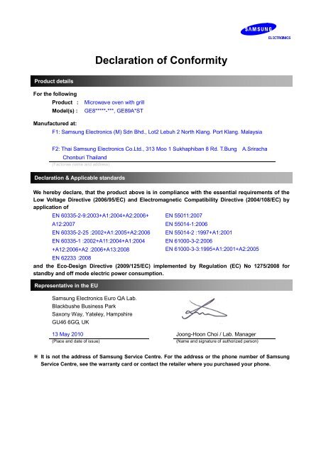 Samsung Ge87l Doc Declaration Of Conformity 0 88 Mb Pdf English