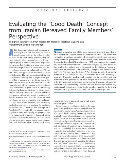 Evaluating the “Good Death” Concept from Iranian Bereaved Family