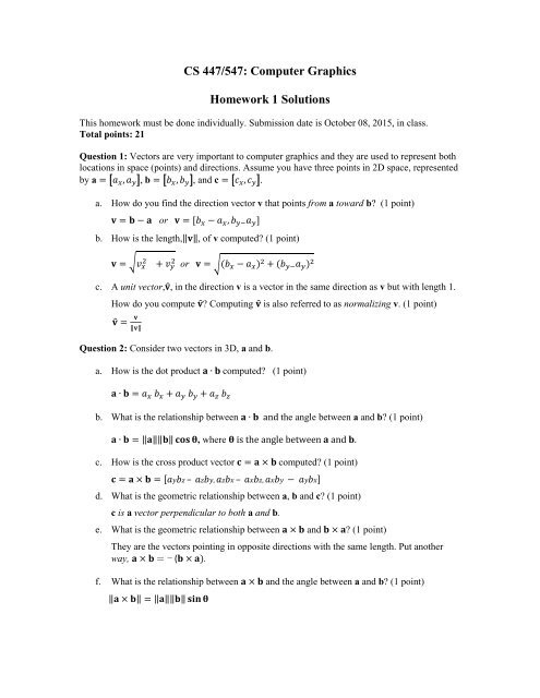 CS 447/547 Computer Graphics Homework 1 Solutions