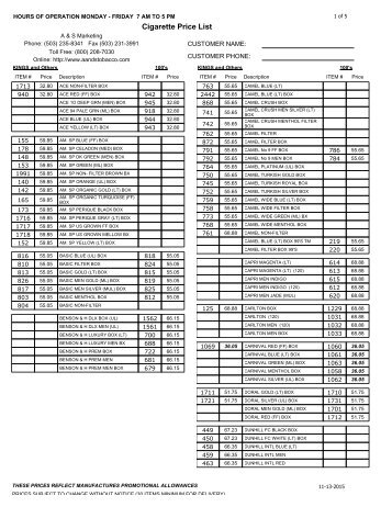 Cigarette Price List