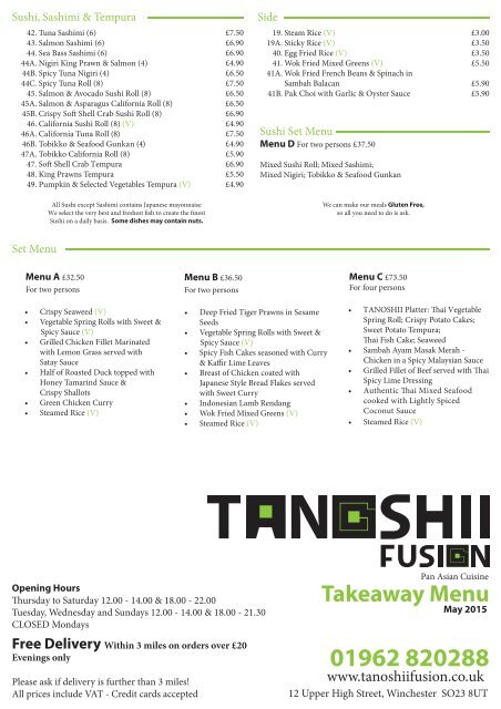 Tankush Menu Takeaway Menu - Tanoshii Fusion