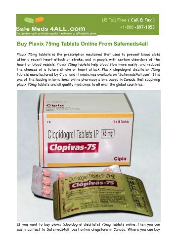 Buy Plavix- Clopidogrel Bisulfate 75mg Tablets Online