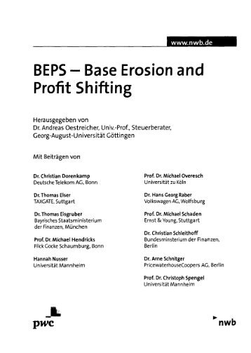 Buch zu BEPS (Base Erosion and Profit Shifting), NWB Verlag