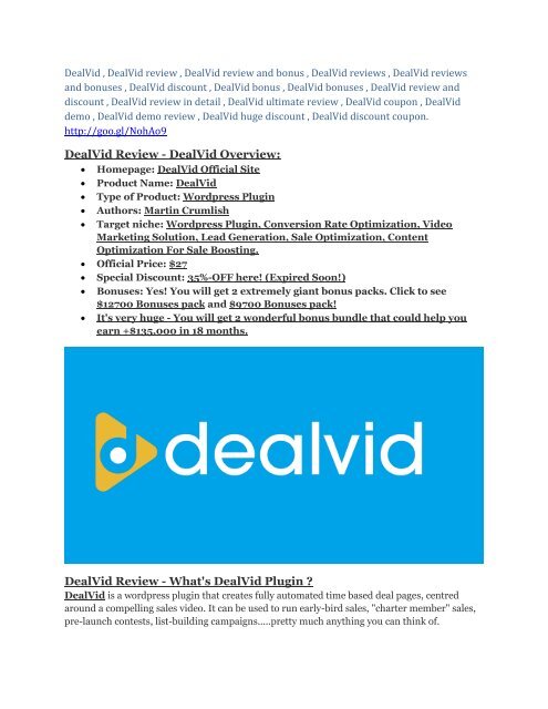 DealVid review demo and $14800 bonuses