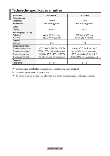 Samsung LE19A656A1D - User Manual_84.58 MB, pdf, ENGLISH, DUTCH, FRENCH, GERMAN, ITALIAN, PORTUGUESE, SLOVENIAN, SPANISH