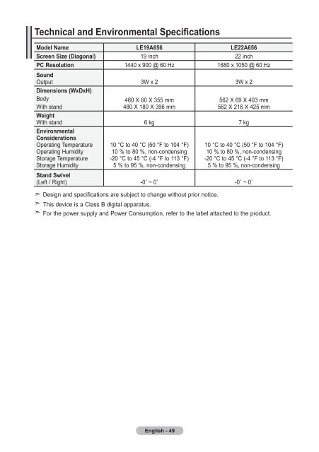 Samsung LE19A656A1D - User Manual_84.58 MB, pdf, ENGLISH, DUTCH, FRENCH, GERMAN, ITALIAN, PORTUGUESE, SLOVENIAN, SPANISH