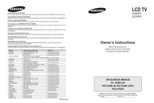 Samsung LE70F96BD - User Manual_92.47 MB, pdf, ENGLISH, BULGARIAN, CROATIAN, CZECH, GREEK, HUNGARIAN, POLISH, ROMANIAN, SLOVAK