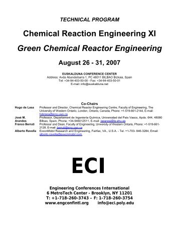 Chemical Reaction Engineering XI Green Chemical Reactor ...