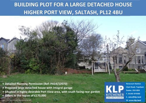 BUILDING PLOT FOR LARGE DETACHED HOUSE, SALTASH