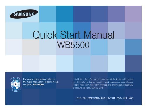 Samsung WB5500 - Quick Guide_11.04 MB, pdf, ENGLISH, DANISH, ESTONIAN, FINNISH, LATVIAN, LITHUANIAN, NORWEGIAN, RUSSIAN, SWEDISH, UKRAINIAN