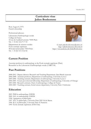 Curriculum vitae Julien Bonhomme Current Position Past Positions Education