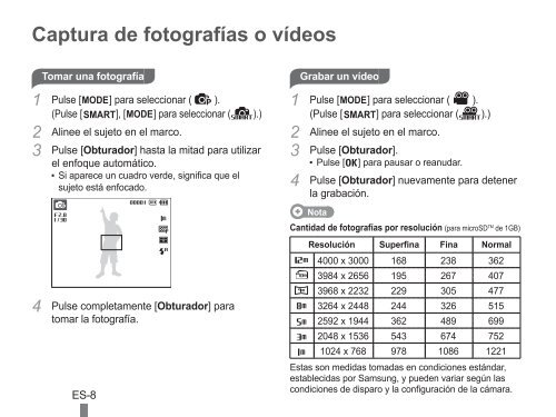 Samsung PL90 - Quick Guide_2.73 MB, pdf, ENGLISH, SPANISH