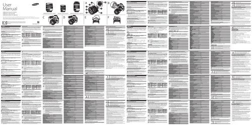 Samsung Ottica Tele
50~200mm - User Manual_0.01MB, pdf, KOREAN, ENGLISH, CHINESE, CHINESE, DANISH, DUTCH, FRENCH(FRANCE), GERMAN, ITALIAN, NORWEGIAN, PORTUGUESE, RUSSIAN, SPANISH, SWEDISH, TURKISH