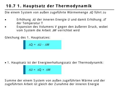 Der 1. Hauptsatz Der Thermodynamik 10.7 1. Hauptsatz der Thermodynamik - Experimentelle Physik 5
