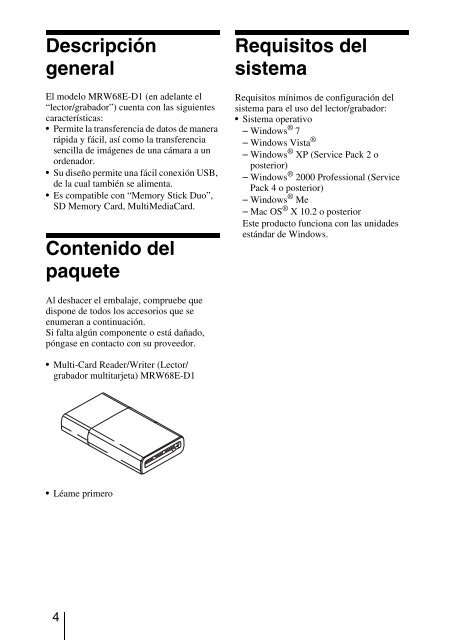 Sony MRW68E-D1 - MRW68E-D1 Istruzioni per l'uso Spagnolo