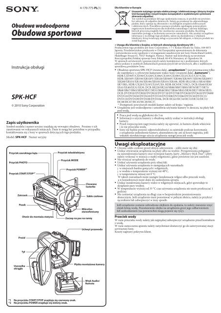 Sony SPK-HCF - SPK-HCF Istruzioni per l'uso Polacco