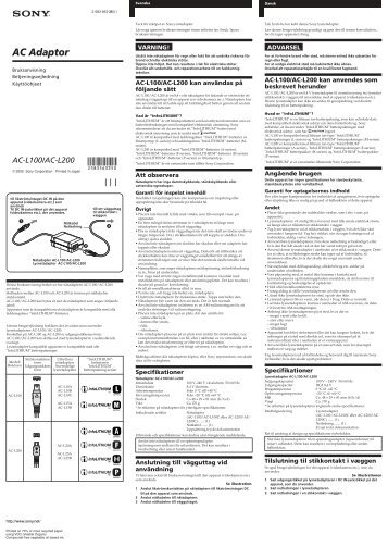 Sony AC-L100 - AC-L100 Istruzioni per l'uso Svedese