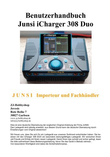 Deutsche Anleitung fÃ¼r Junsi iCharger 308 Duo - ZJ-Hobbyshop