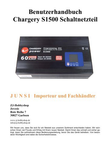 Deutsche Anleitung Chargery Power S1500 Netzteil - ZJ-Hobbyshop