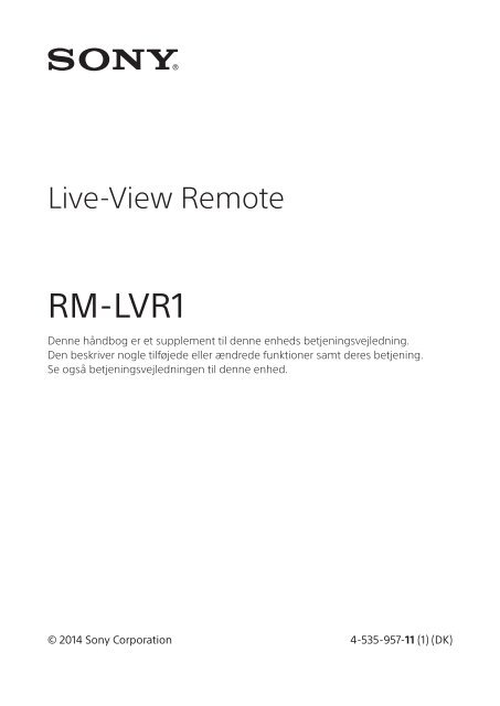 Sony RM-LVR1 - RM-LVR1 Istruzioni per l'uso Danese