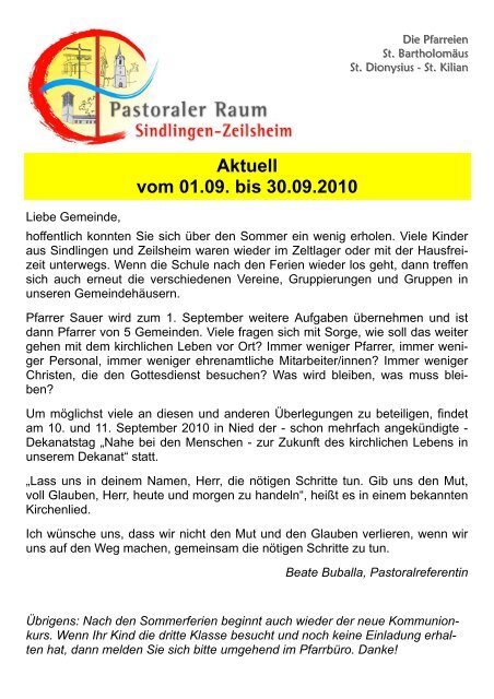 ten hat, dann melden Sie sich bitte umgehend im ... - Zeilsheim