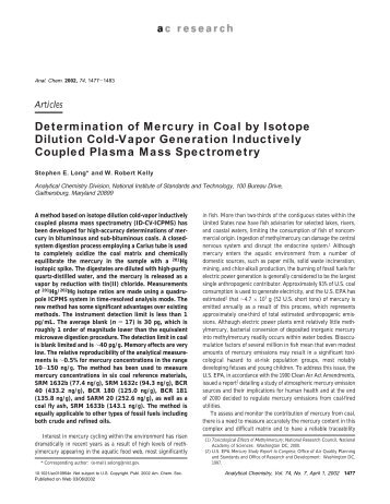 Determination of Mercury in Coal by Isotope Dilution Cold ... - NIST