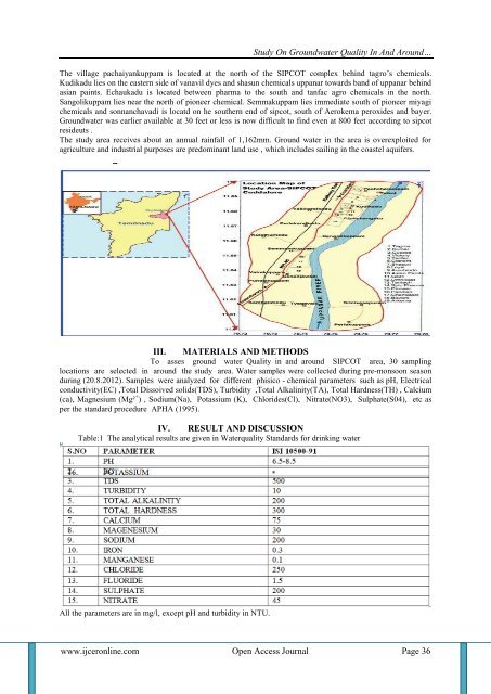 Study on groundwater quality in and around sipcot industrial complex, area cuddalore district,tamilnadu