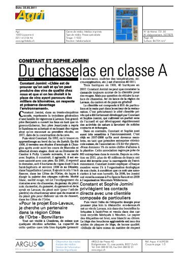 Du chasselas en classe A - Univerre