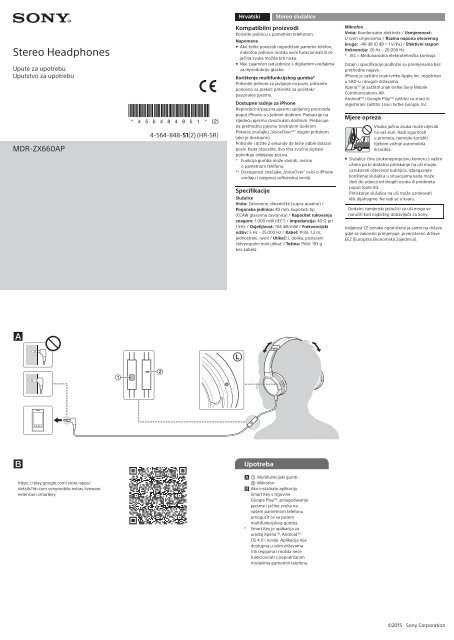 Sony MDR-ZX660AP - MDR-ZX660AP Istruzioni per l'uso Croato