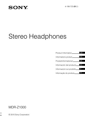 Sony MDR-Z1000 - MDR-Z1000 Istruzioni per l'uso Inglese