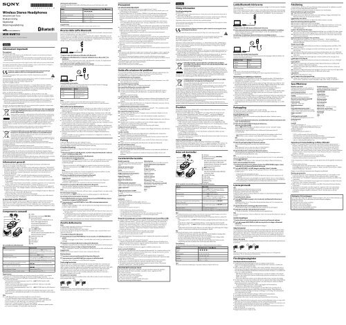 Sony MDR-NWBT10 - MDR-NWBT10 Istruzioni per l'uso Danese