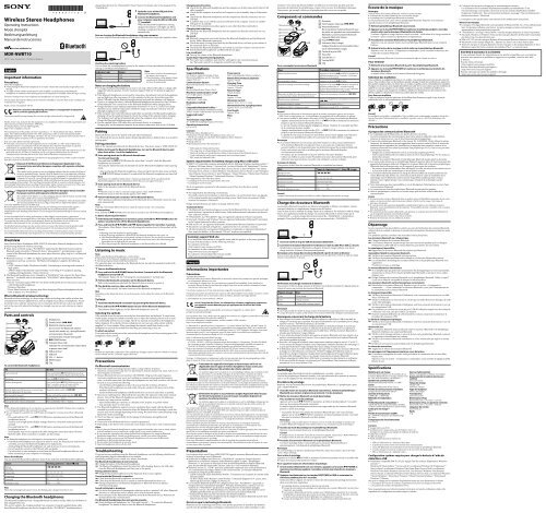 Sony MDR-NWBT10 - MDR-NWBT10 Istruzioni per l'uso Inglese
