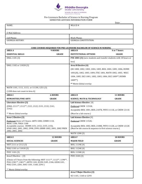 BSN Advising Worksheet - Middle Georgia State College