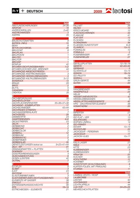 Prix Courant Preisliste 2009 - Isotosi