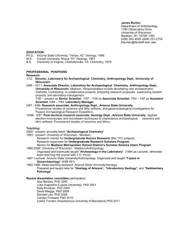 James H. Burton CV - Department of Anthropology - University of ...