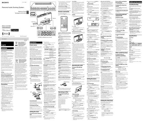 Sony ICF-DS15iP - ICF-DS15IP Istruzioni per l'uso Inglese